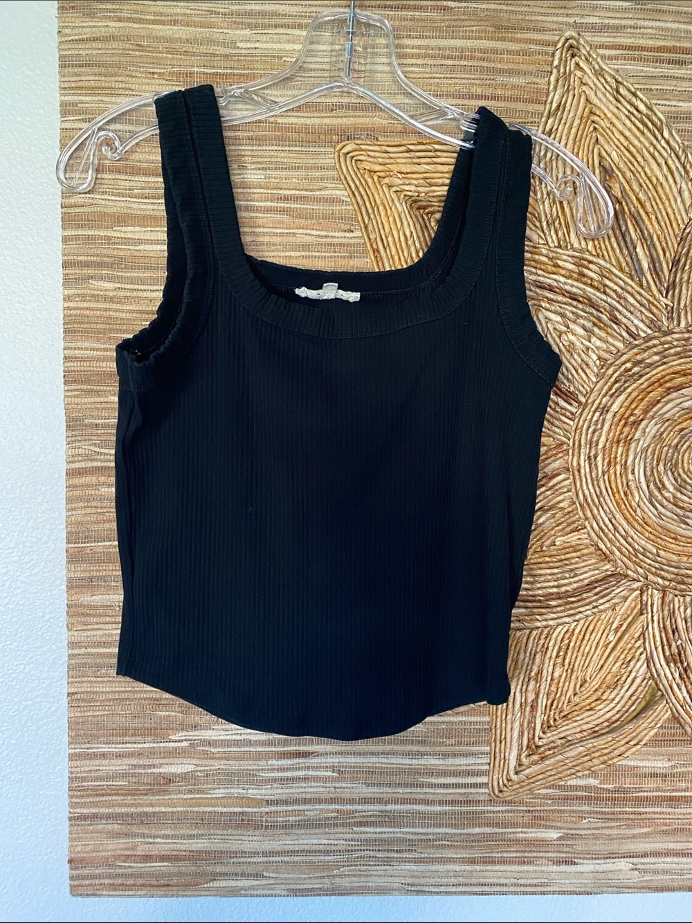 Madewell Black Stretch Ribbed Square Neck Crop Tank Bloggers S/4/6/8